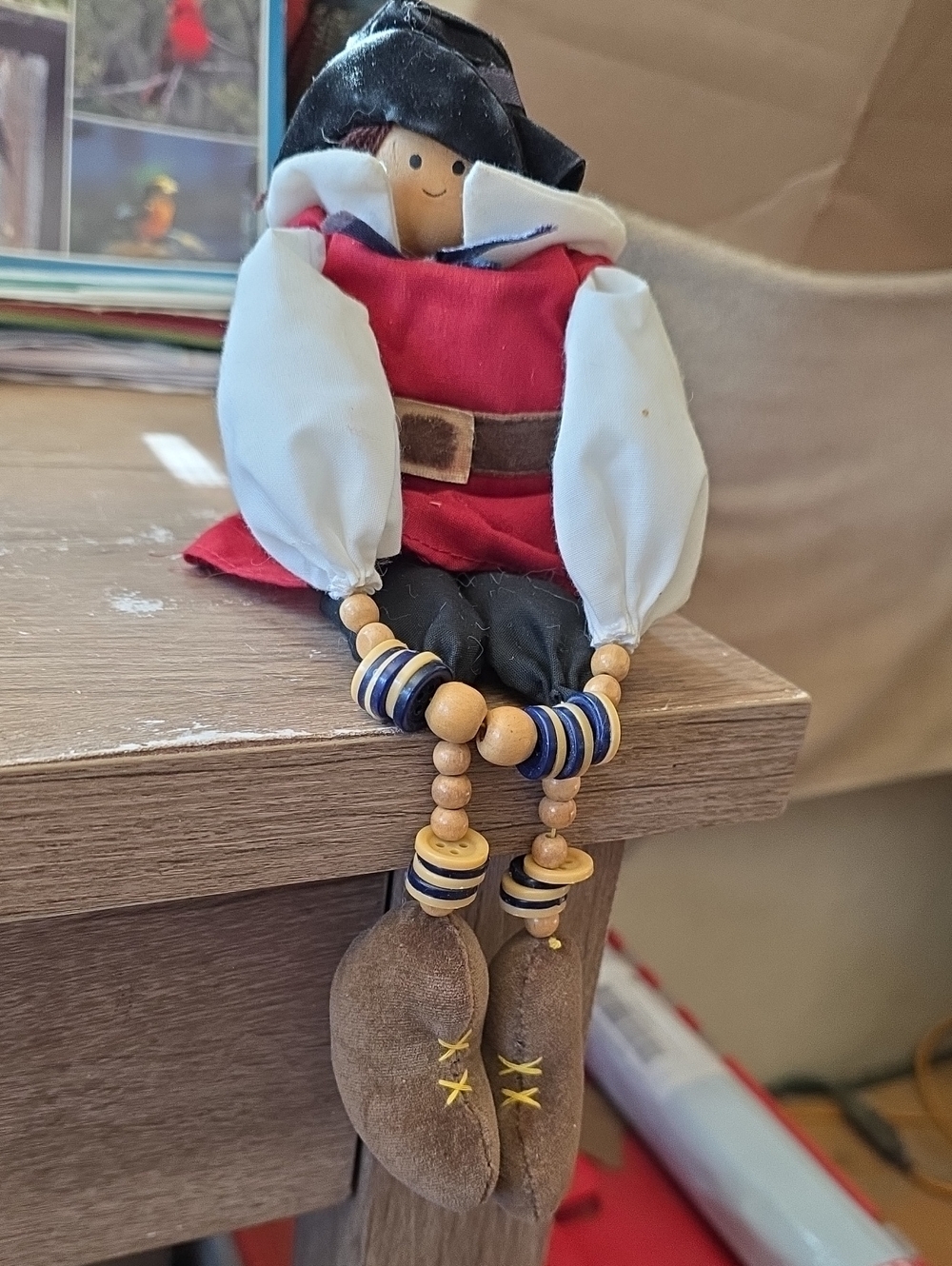 Jen's Pirate Booty Wooden Peg Doll in Red, Black & White